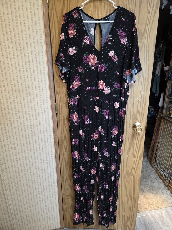 torrid Pants - torrid Black Floral Jumpsuit with Pink & Purple Roses